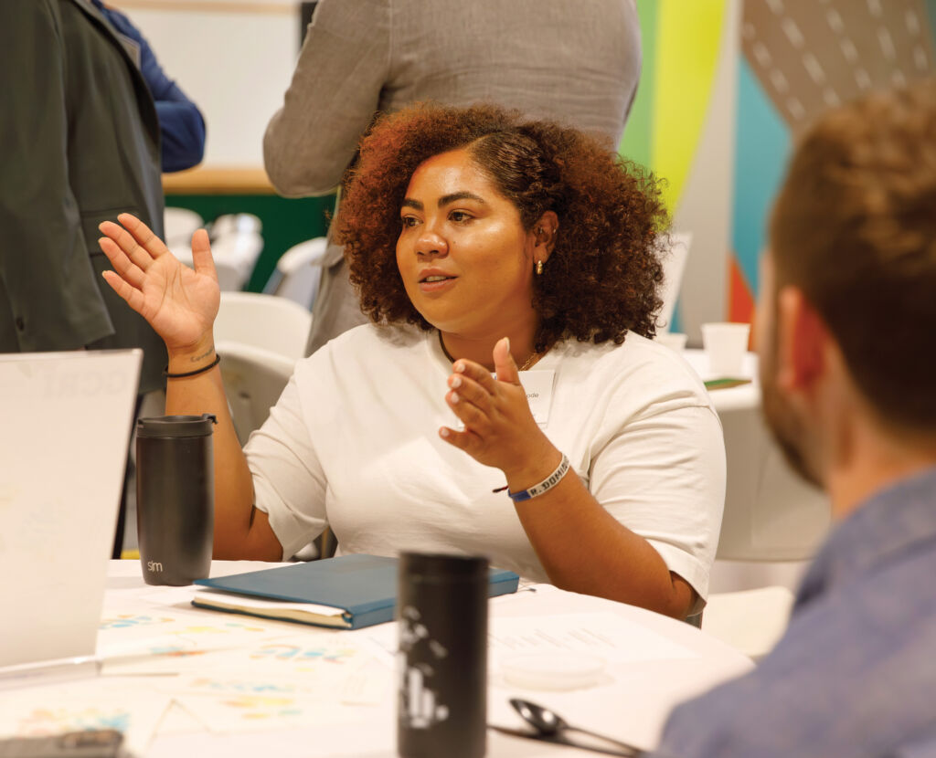 Woman speaking in meeting
